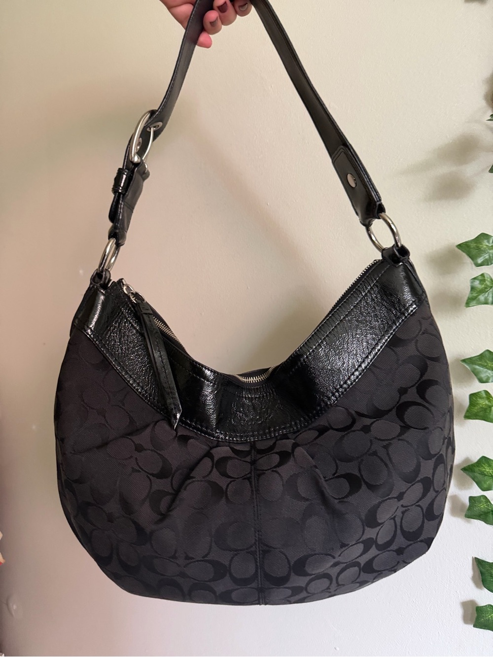 Y2K Coach Large Black Soho Hobo Bag Signature Jacquard